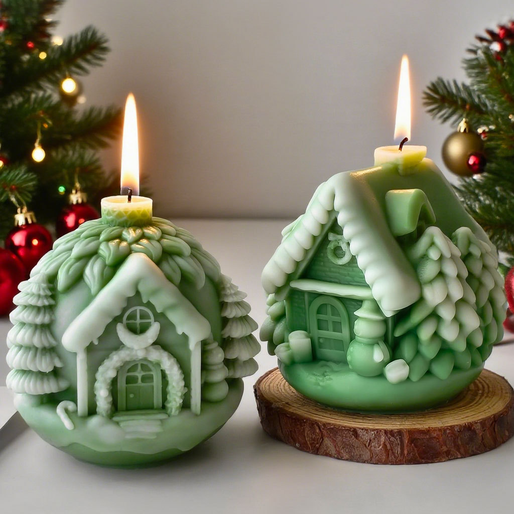 Candle Making Books For Beginners - DIY クリスマスツリーハウスシリコーン型手作りアロマキャンドル石膏樹脂装飾品型クリスマスキャンドル作成用品