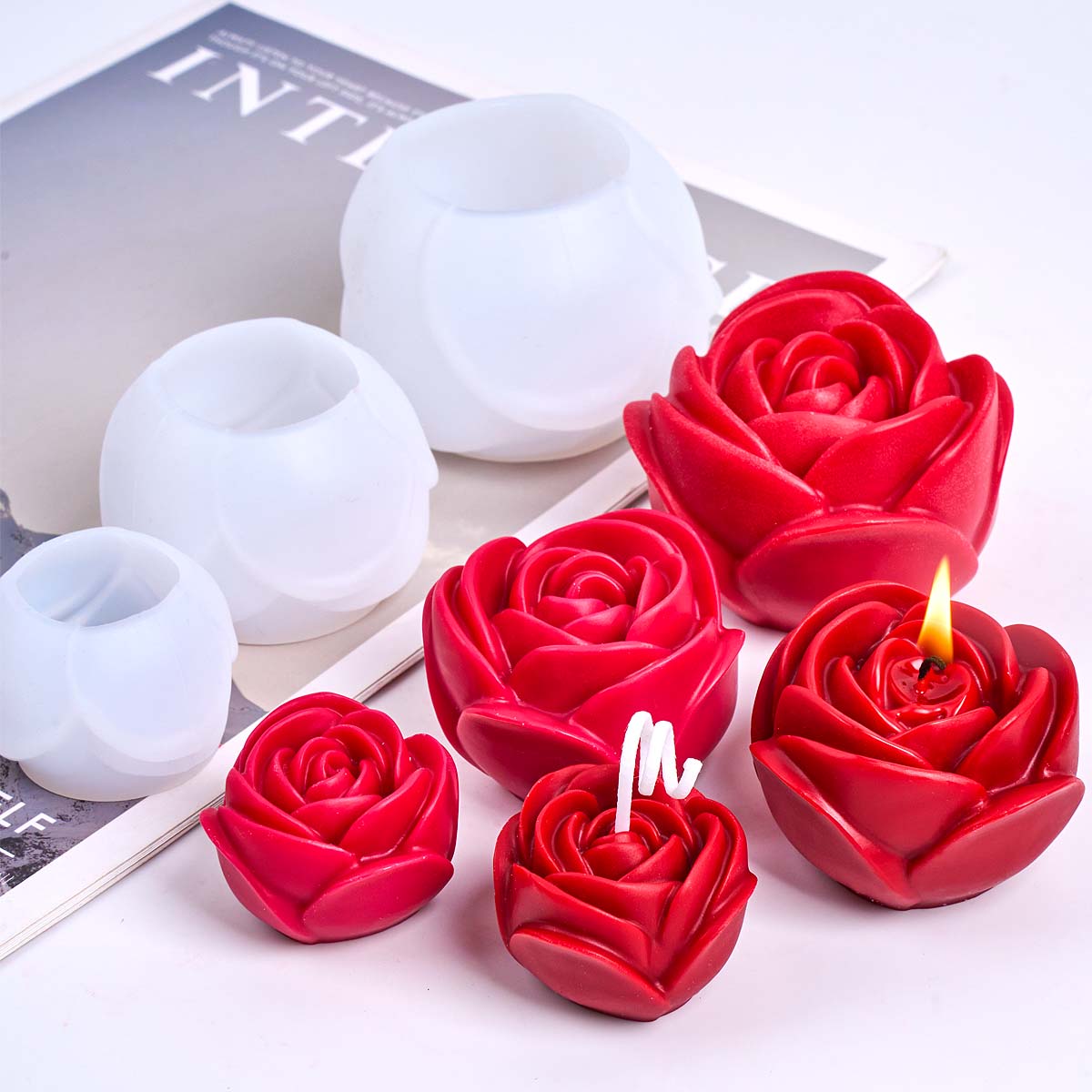 Candle Making Books For Beginners - 3D 花の形のシリコーンキャンドルモールド DIY ロマンチックなローズアロマ石鹸型石膏樹脂工芸品作り結婚式バレンタインデーデコ