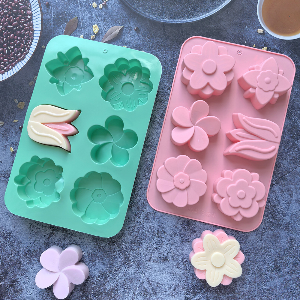 Candle Making Class - 様々な花の形をしたシリコンモールド、石鹸やキャンドル作り、ケーキ、チョコレート作りに適したベーキングモールド