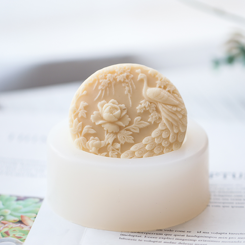 Candle Making Class - 孔雀の花柄シリコン石鹸型フレキシブル手作りラウンド石鹸キャンドルアートクラフト金型DIY石鹸用品
