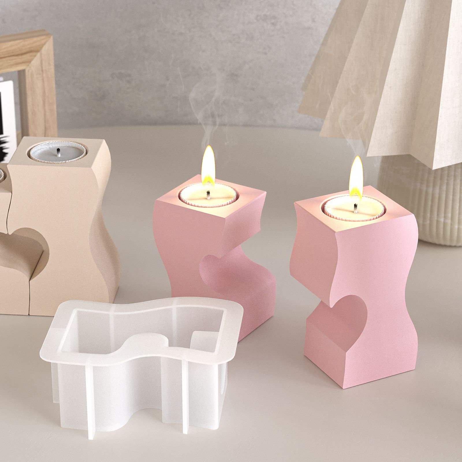 S ハート燭台シリコーン金型 DIY キャンドルホルダー石膏 - Candle Making Class のレビューと価格