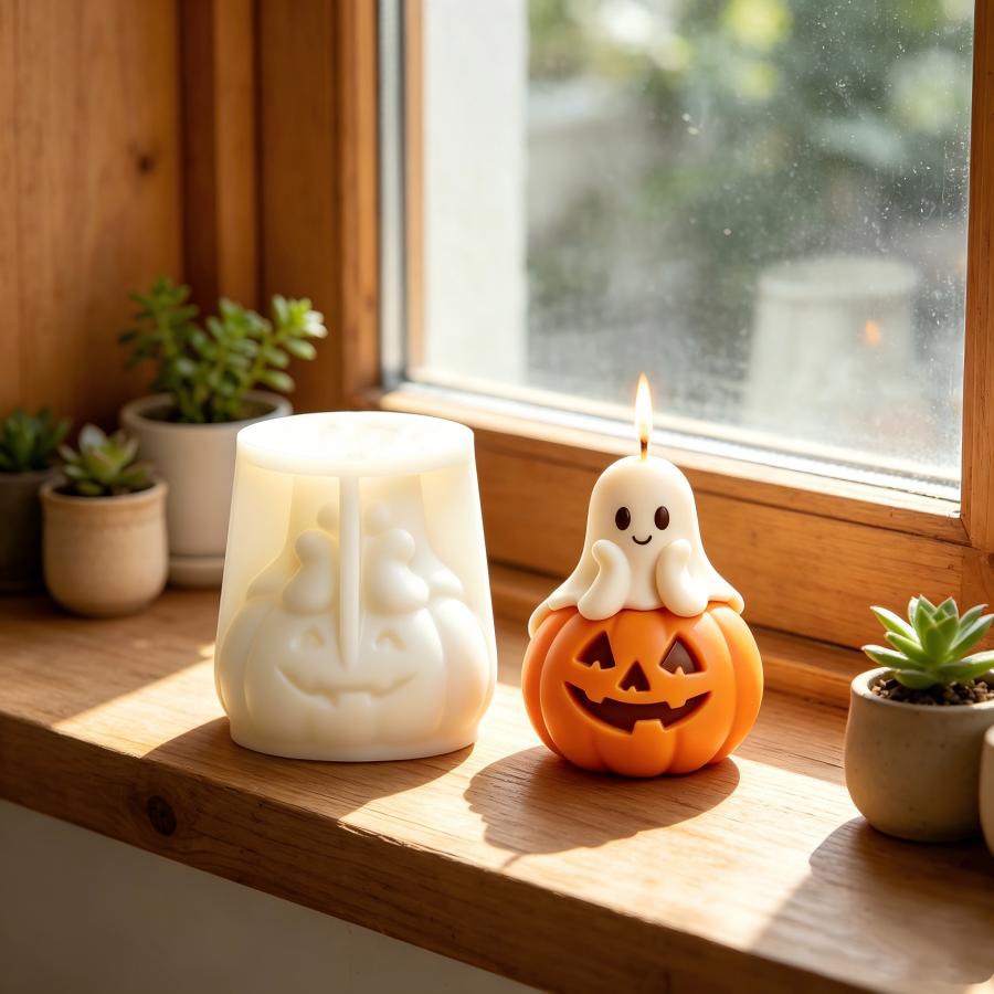 笑顔のカボチャの幽霊シリコンキャンドル型、DIY手作りキャン - Candle Making Books For Beginners のレビューと価格