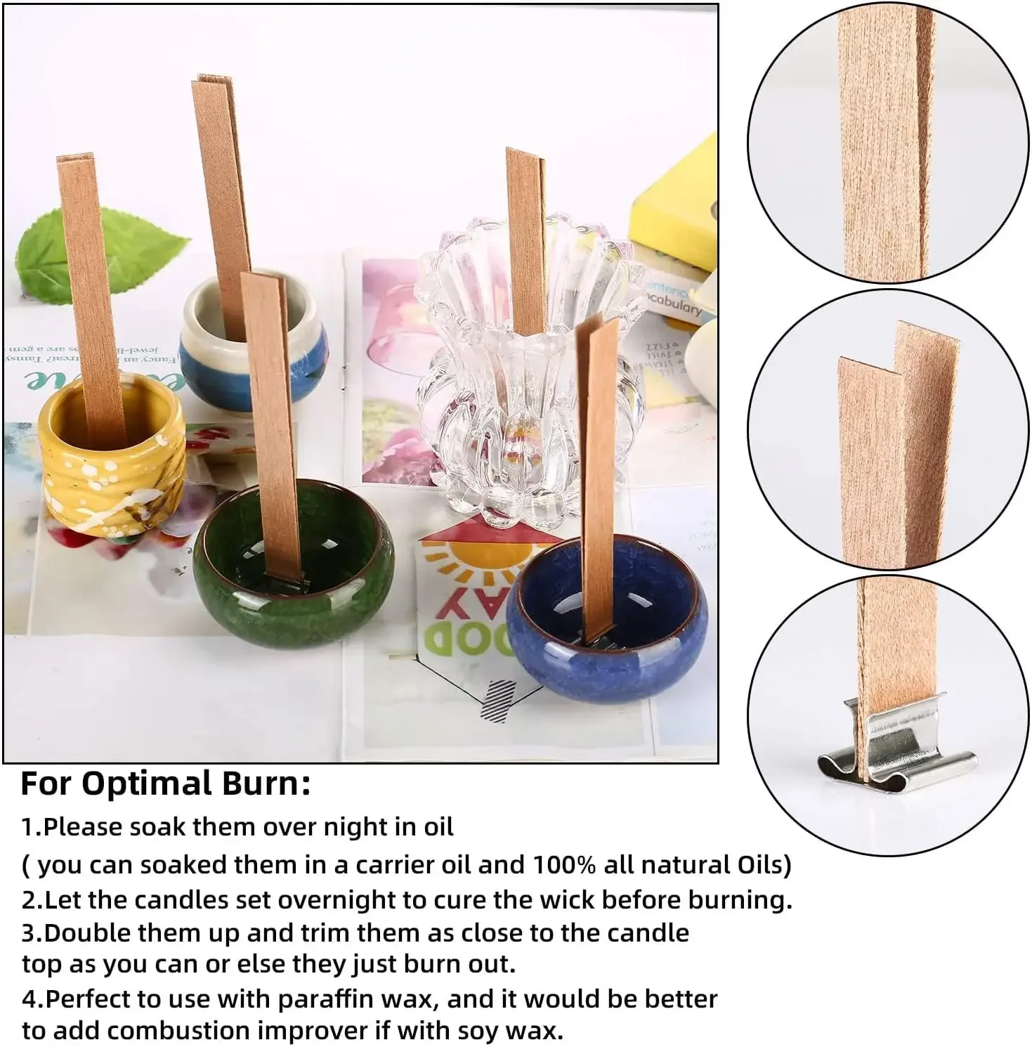 1-5袋入り木製キャンドル芯、金属製サステナー付き、カチカチ - Wood Wick Crackle のレビューと価格