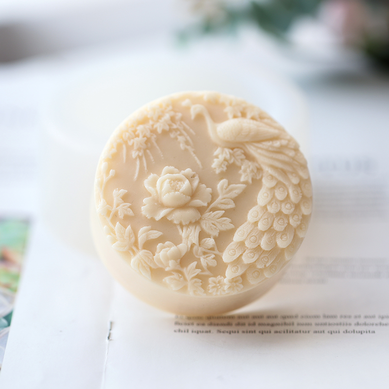 孔雀の花柄シリコン石鹸型フレキシブル手作りラウンド石鹸キャン - Candle Making Class のレビューと価格