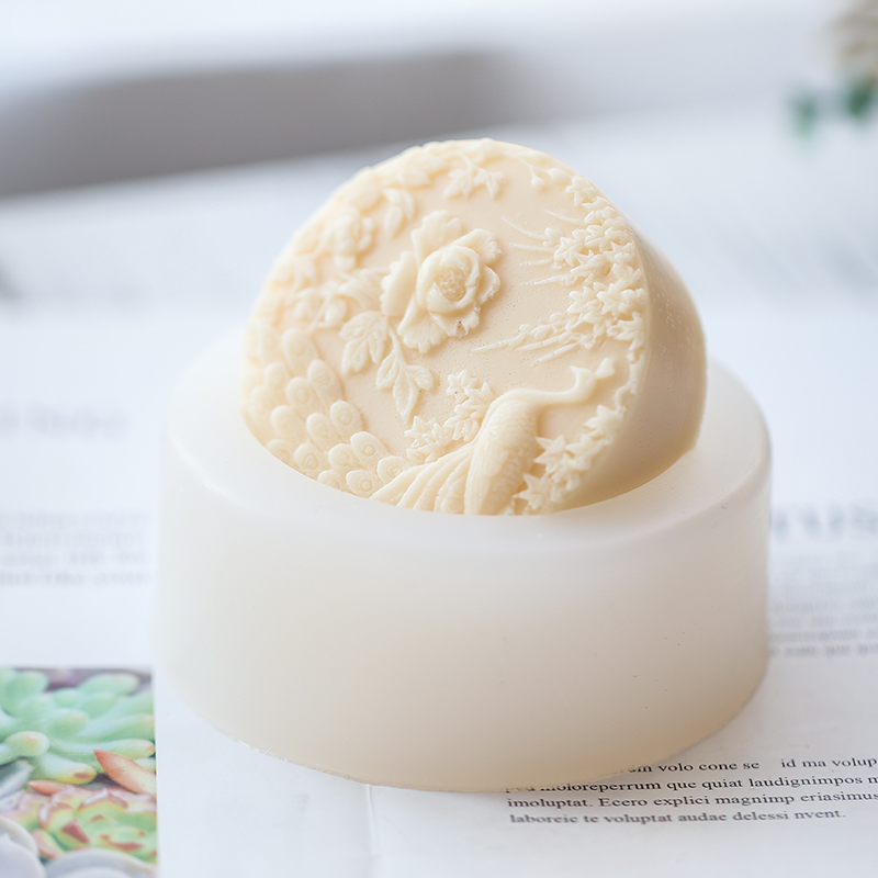 孔雀の花柄シリコン石鹸型フレキシブル手作りラウンド石鹸キャン - Candle Making Class のレビューと価格